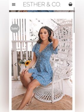 Esther & Co | Reece dress | floral blue button up mini dress